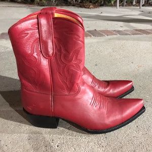 Red Cowboy Leather Western Ankle Boots